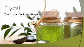  Presentation with green color - Audience pleasing slides consisting of green color bath salt and liquid soap backdrop and a white colored foreground