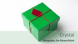 Presentation with green color - Beautiful slides featuring green color gift box with red string and tag backdrop and a seafoam green colored foreground
