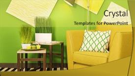  Presentation with modern color - PPT layouts featuring green color in modern interior background and a yellow colored foreground