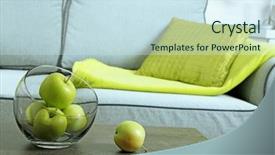  Presentation with living room - Cool new slide deck with green coloured - modern living room interior backdrop and a sky blue colored foreground