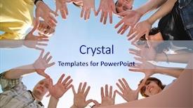  Presentation with circle - PPT theme with green community - peolple hands circle background and a sky blue colored foreground