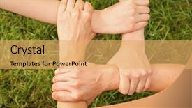  Presentation with company - PPT theme with green company - four hands hold each other background and a yellow colored foreground