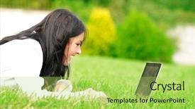  Presentation with college campus - Audience pleasing PPT layouts consisting of green computer school - caucasian college student lying down backdrop and a  colored foreground