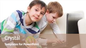  Presentation with boys scouts - Cool new slides with green computer school - two boys with laptop backdrop and a coral colored foreground