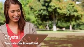  Presentation with happy smiling woman dental health - Presentation theme with green computer school - young woman smiling enthusiastically while background and a red colored foreground