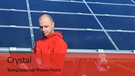  Presentation with energy solar - Beautiful PPT theme featuring green computing emergy technology - business man engineer using laptop backdrop and a red colored foreground