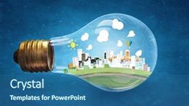  Presentation with light green - Slide set consisting of green concept with cityscape inside background and a ocean colored foreground