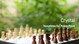  Presentation with chess board - Colorful PPT theme enhanced with green conflict - chess board with chess pieces backdrop and a tawny brown colored foreground