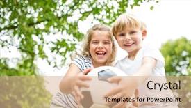  Presentation with children and regulation - Colorful presentation design enhanced with green conflict - children as brother and sister backdrop and a coral colored foreground