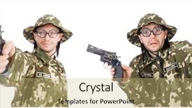  Presentation with photo collage for company behind the scen - Slide set with green conflict - collage of funny soldier photos background and a  colored foreground