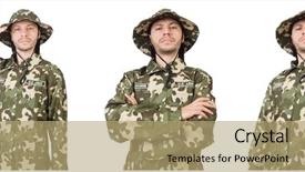  Presentation with brown sugar isolated on white - Presentation theme having green conflict - funny soldier isolated on white background and a  colored foreground