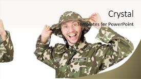  Presentation with funny - Colorful presentation theme enhanced with green conflict - funny soldier isolated on white backdrop and a lemonade colored foreground