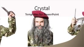  Presentation with funny - Presentation design consisting of green conflict - funny soldier isolated on white background and a lemonade colored foreground