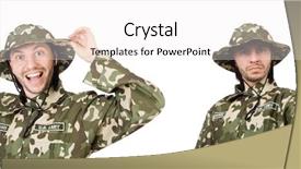  Presentation with funny - Cool new slides with green conflict - funny soldier isolated on white backdrop and a white colored foreground
