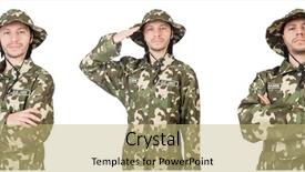  Presentation with funny - Theme enhanced with green conflict - funny soldier isolated on white background and a coral colored foreground