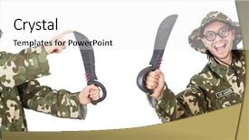 Presentation with frames isolated on white brown - Colorful slide deck enhanced with green conflict - funny soldier isolated on white backdrop and a white colored foreground