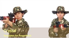  Presentation with sniper - Colorful presentation enhanced with green conflict - woman with sniper weapong isolated backdrop and a coral colored foreground