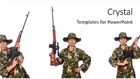  Presentation with sniper - Beautiful theme featuring green conflict - woman with sniper weapong isolated backdrop and a white colored foreground