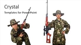  Presentation with sniper - Slide deck consisting of green conflict - woman with sniper weapong isolated background and a white colored foreground