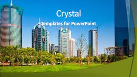  Presentation with modern school building - Cool new slides with green construction - modern office building in dusk backdrop and a teal colored foreground