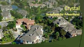  Presentation with neighborhood - PPT theme featuring green construction - overlooking a neighborhood of residential background and a tawny brown colored foreground