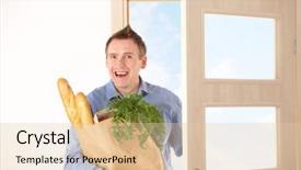  Presentation with bag - Amazing slides having green consumer - man with shopping bag backdrop and a lemonade colored foreground