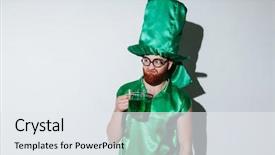  Presentation with green officebuilding man - Beautiful slide set featuring green costume of st patriks backdrop and a  colored foreground