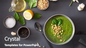  Presentation with cauliflower - Theme having green creamy cauliflower spinach soup background and a dark gray colored foreground