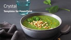  Presentation with cauliflower - Slide deck featuring green creamy cauliflower spinach soup on gray background background and a dark gray colored foreground