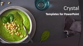  Presentation with cauliflower - Beautiful PPT theme featuring green creamy cauliflower spinach soup on gray background backdrop and a dark gray colored foreground