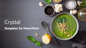 Presentation with cauliflower - Presentation theme consisting of green-creamy-cauliflower-spinach-soup background and a gray colored foreground