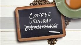  Presentation with green coffee - Beautiful presentation featuring green cup of coffee against chalkboard with piece of chalk backdrop and a dark gray colored foreground
