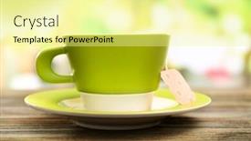  Presentation with green tea - Colorful PPT layouts enhanced with green cup with tea bag on wooden table close up backdrop and a blonde colored foreground