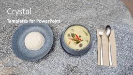  Presentation with chicken curry - Slide deck with green-curry-chicken-served background and a gray colored foreground