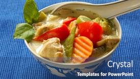 Presentation with chicken curry - Presentation with green curry chicken background and a ocean colored foreground