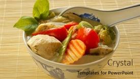  Presentation with chicken curry - Amazing PPT theme having green-curry-with-chicken backdrop and a gold colored foreground