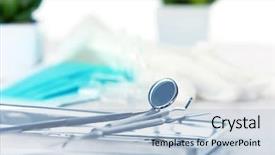  Presentation with dentist - PPT layouts having green dentistry - dentist tools in metal tray background and a light blue colored foreground