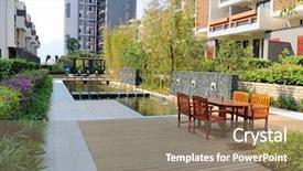  Presentation with chairs - PPT theme with garden desin - outdoors landscape with resting chairs background and a coral colored foreground