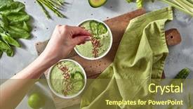  Presentation with green plate - PPT layouts consisting of green detox smoothies from avocado background and a tawny brown colored foreground