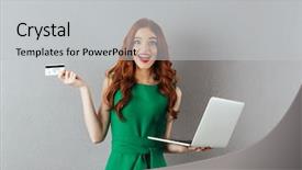  Presentation with grey computer email - Amazing PPT layouts having green dress standing over grey backdrop and a light gray colored foreground