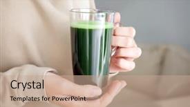  Presentation with blonde holding magnifying glass - Audience pleasing PPT layouts consisting of green drinks - woman holding glass cup backdrop and a coral colored foreground