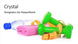  Presentation with tape measure - Colorful presentation theme enhanced with green dumbbells and tape measure on the white background backdrop and a white colored foreground