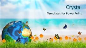  Presentation with green earth - Presentation theme consisting of green earth on fresh spring background and a sky blue colored foreground