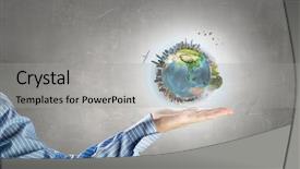  Presentation with green planet - Colorful PPT theme enhanced with green earth planet in palm backdrop and a light gray colored foreground