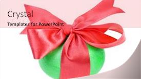  Presentation with ribbon green - Beautiful slide deck featuring green easter egg wrapped around with red ribbon bow over white background backdrop and a coral colored foreground
