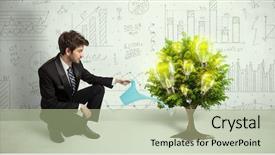  Presentation with pouring water - Presentation design enhanced with green eco - business man pouring water background and a mint green colored foreground