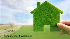  Presentation with green house - PPT layouts having green-ecological-house-in-empty background and a seafoam green colored foreground