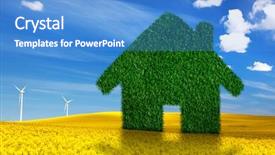  Presentation with clean house - Presentation design having blue sky wind turbines clean background and a teal colored foreground