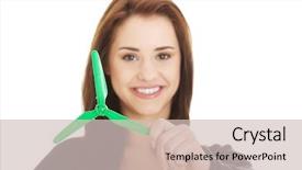  Presentation with green energy - Slide deck consisting of green energy concept businesswoman with windmill background and a soft green colored foreground