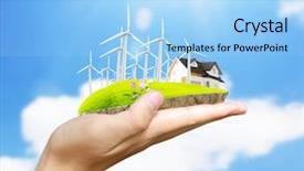  Presentation with hand holding earth - Amazing PPT theme having green energy earth - human hand holding the city backdrop and a light blue colored foreground